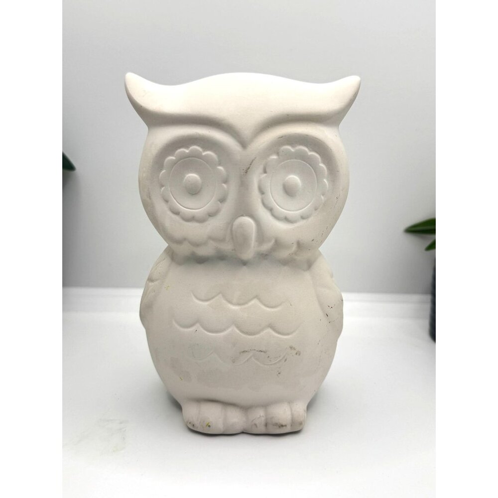 White Ceramic Owl Coin Bank By Create Basics 6" Tall For Acrylic Pain